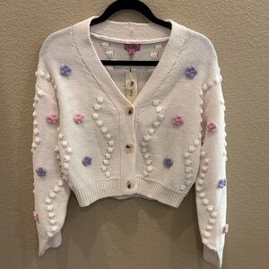 Miami White Cardigan with Lavender and Pink Details